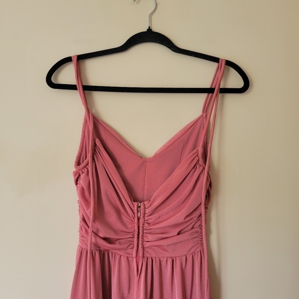 Vintage 70s Rose Pink Shimmery Maxi Formal Disco Gown - Picture 4 of 7